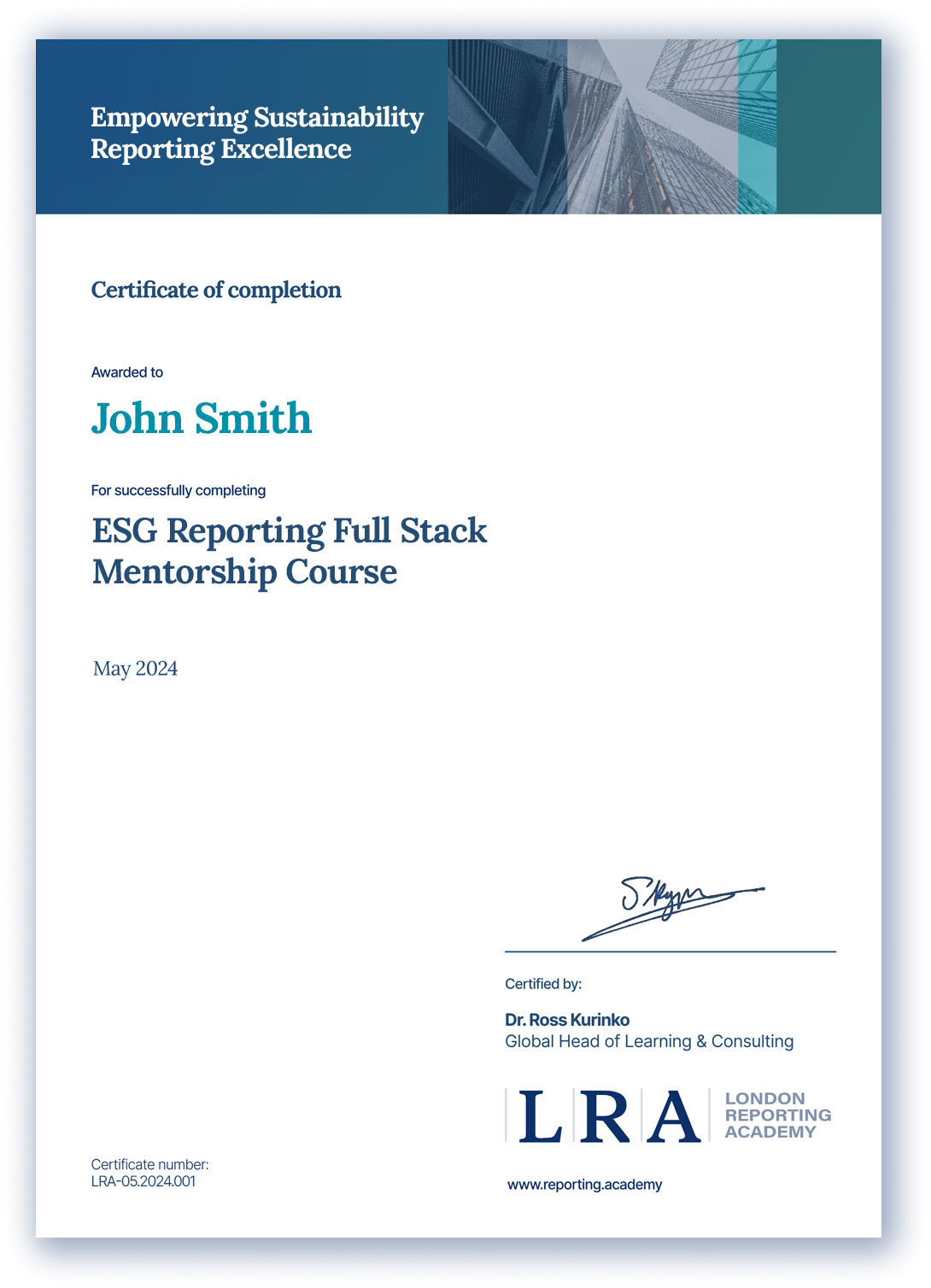 London Reporting Academy - Certificate