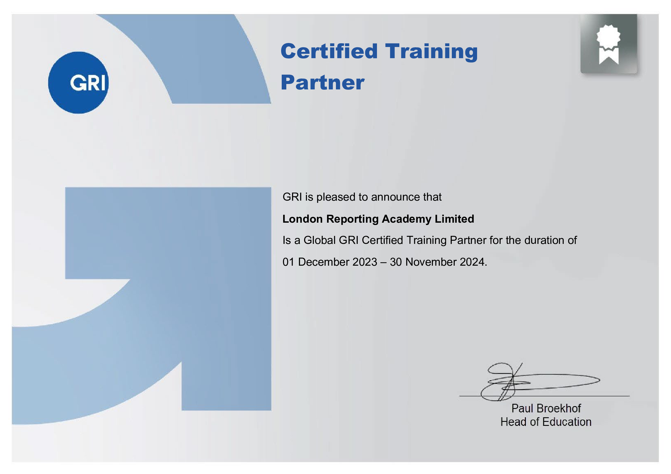 London Reporting Academy - GRI Standards Certified Course