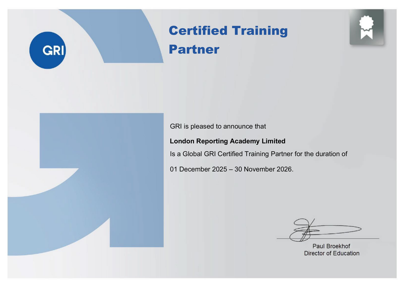 GRI Certified Training Partner — London Reporting Academy