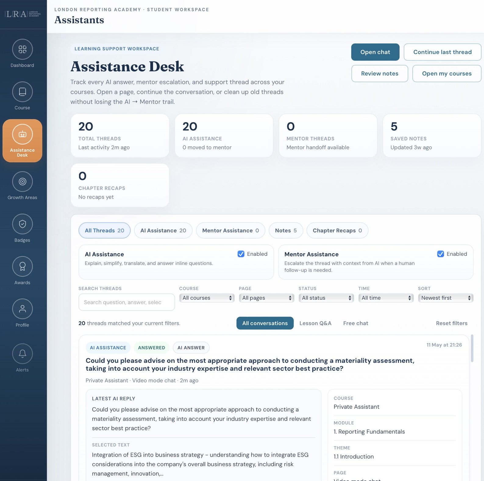 Assistance Desk — hybrid AI and mentor support